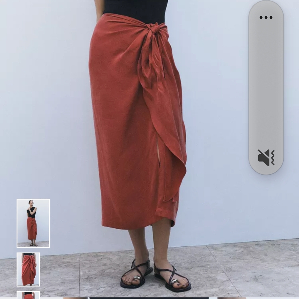 Zara Rust Red Midi Wrap Skirt